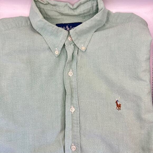 Polo Ralph Lauren Green Oxford Button Down Shirt Mens L Classic Fit Flesh Pony - Picture 1 of 7